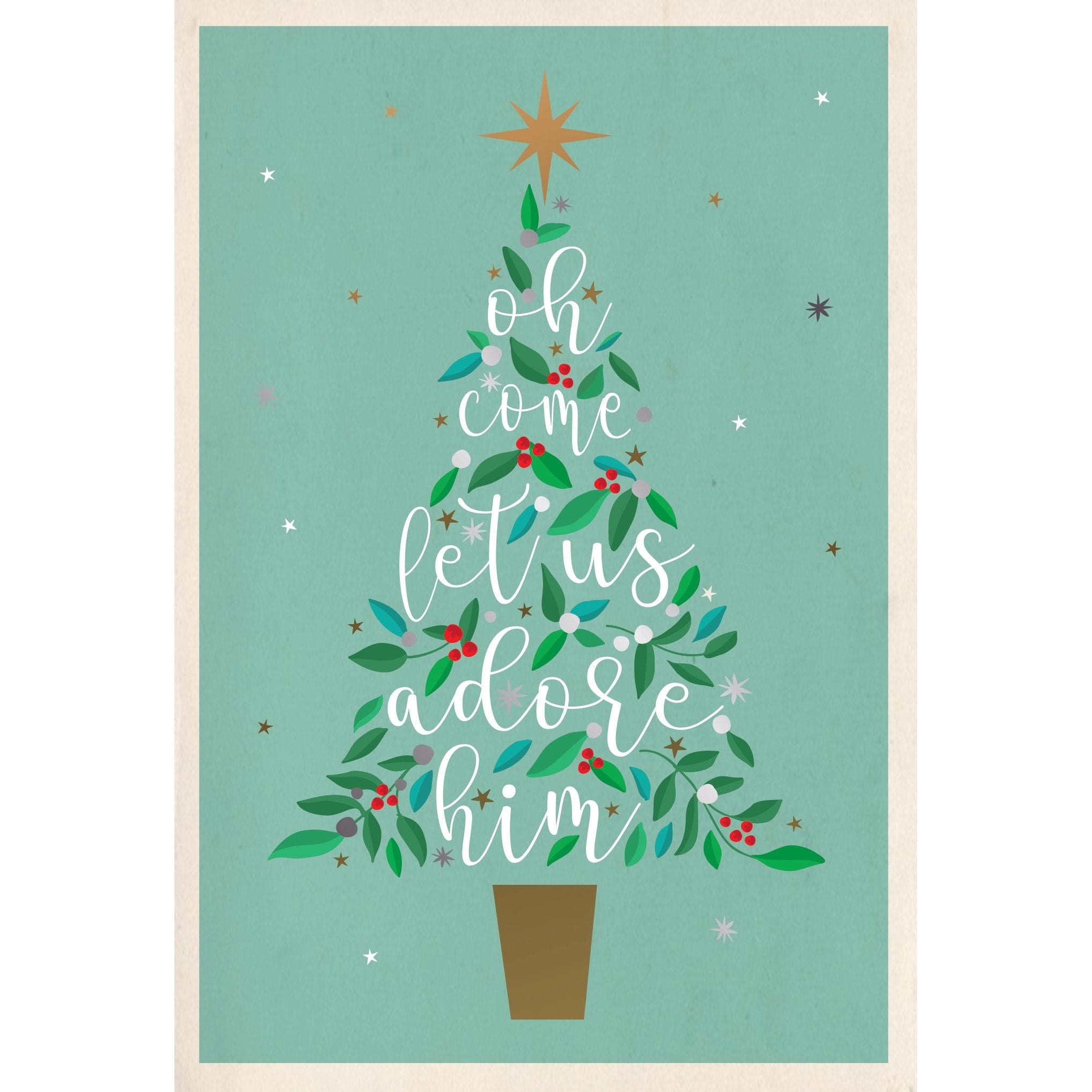 Oh come let us adore Him Religious Christmas Card - Cardmore